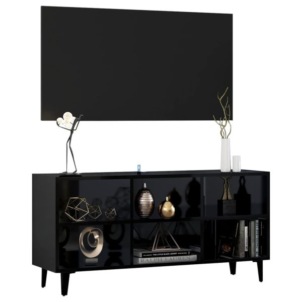 Ecorse TV Cabinet with Metal Legs – 103.5x30x50 cm, High Gloss Black