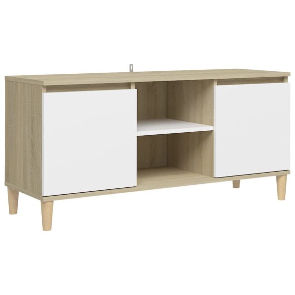 Washougal TV Cabinet with Solid Wood Legs 103.5x35x50 cm – White and Sonoma Oak