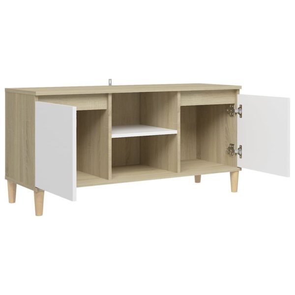 Washougal TV Cabinet with Solid Wood Legs 103.5x35x50 cm – White and Sonoma Oak
