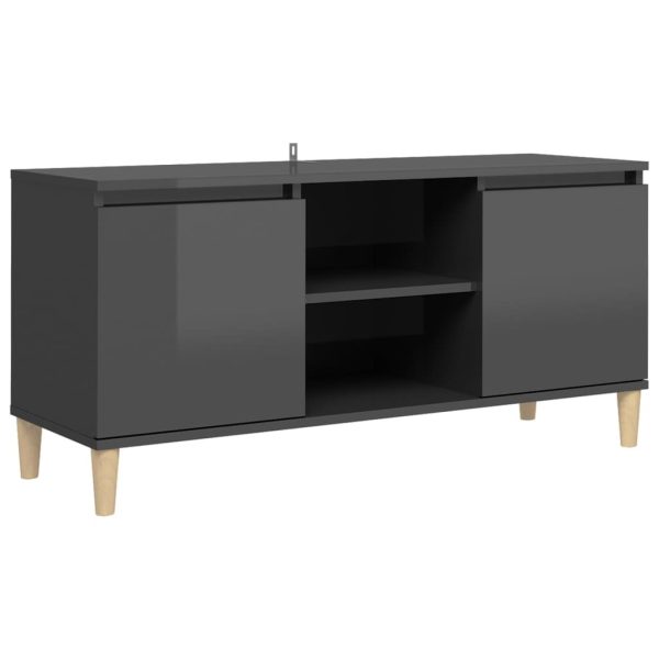 Washougal TV Cabinet with Solid Wood Legs 103.5x35x50 cm – High Gloss Grey