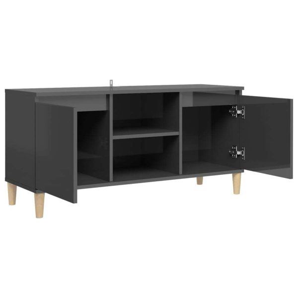 Washougal TV Cabinet with Solid Wood Legs 103.5x35x50 cm – High Gloss Grey