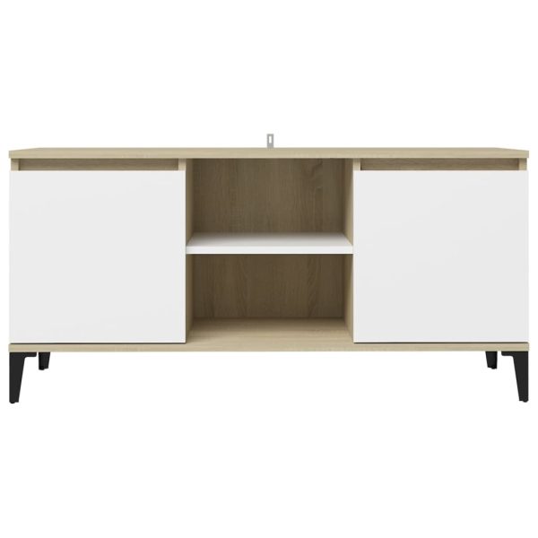 Bingley TV Cabinet with Metal Legs 103.5x35x50 cm – White and Sonoma Oak