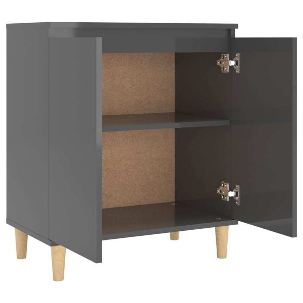 Sideboard with Solid Wood Legs 60x35x70 cm Engineered Wood – High Gloss Grey