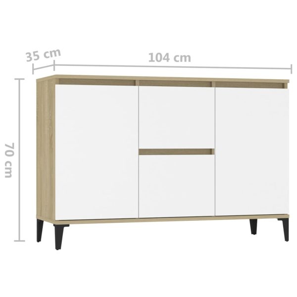 Sideboard 104x35x70 cm Engineered Wood – White and Sonoma Oak