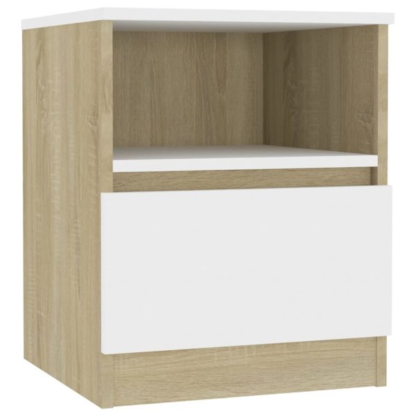 Tidworth Bed Cabinet 40x40x50 cm Engineered Wood – White and Sonoma Oak, 1