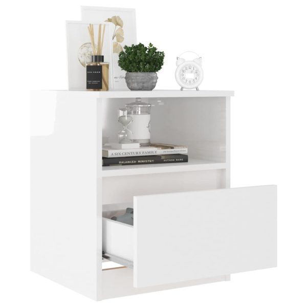 Tidworth Bed Cabinet 40x40x50 cm Engineered Wood – High Gloss White, 1