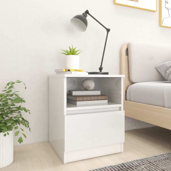 Tidworth Bed Cabinet 40x40x50 cm Engineered Wood – High Gloss White, 1