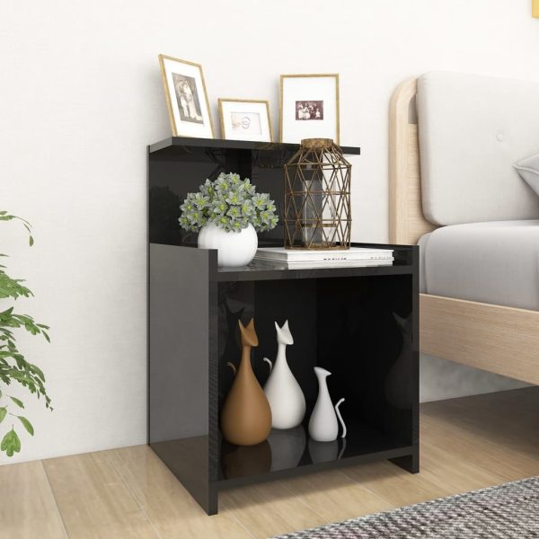 Duluth Bed Cabinet 40x35x60 cm Engineered Wood – High Gloss Black, 1