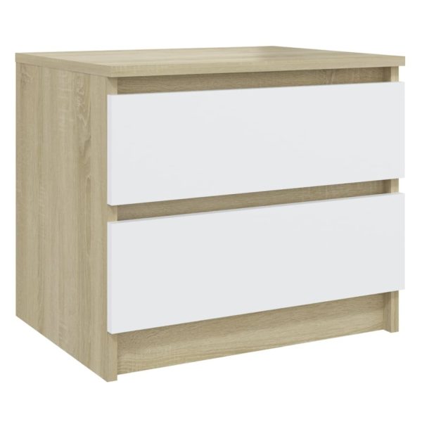 Canford Bed Cabinet 50x39x43.5 cm Engineered Wood – White and Sonoma Oak, 1