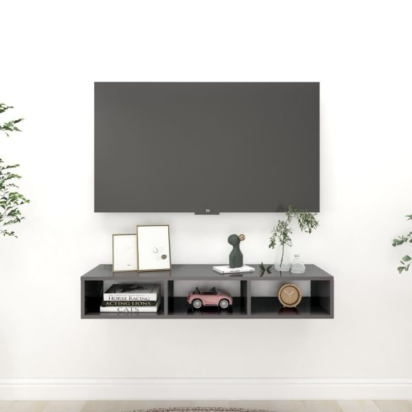 Wall Shelf 102x30x17 cm Engineered Wood – High Gloss Grey