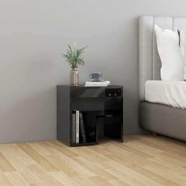 Geneva Bed Cabinet 40x30x40 cm Engineered Wood – High Gloss Black, 1
