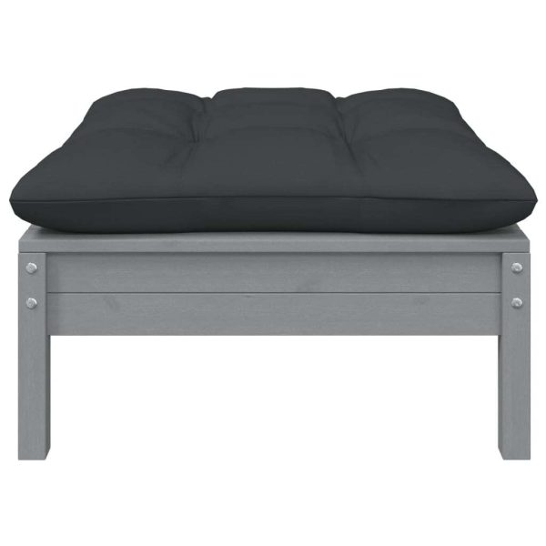 Garden Footstool with Cushion Solid Pinewood – Grey