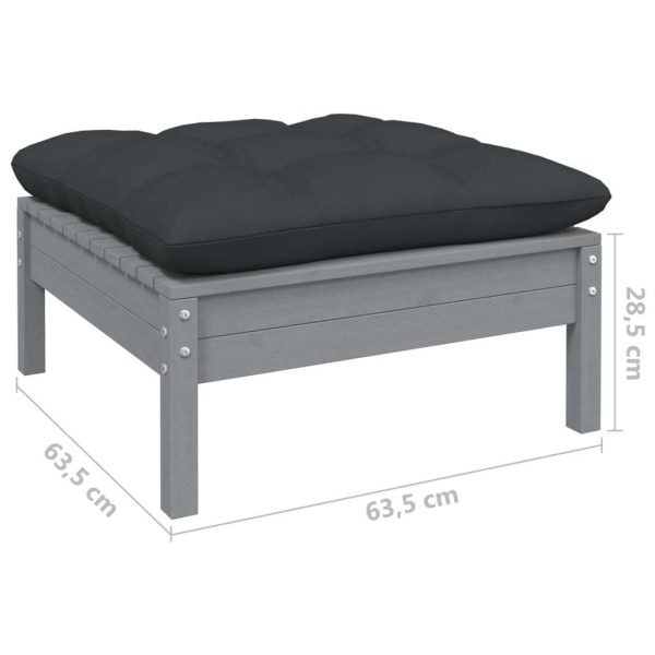 Garden Footstool with Cushion Solid Pinewood – Grey