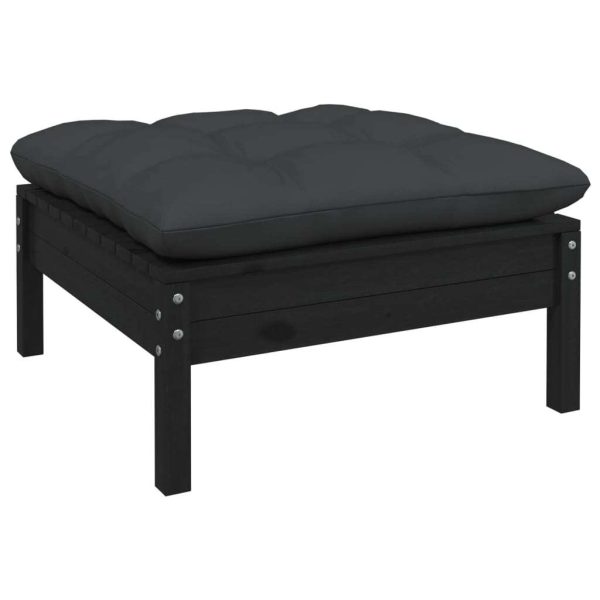 Garden Footstool with Cushion Solid Pinewood – Black
