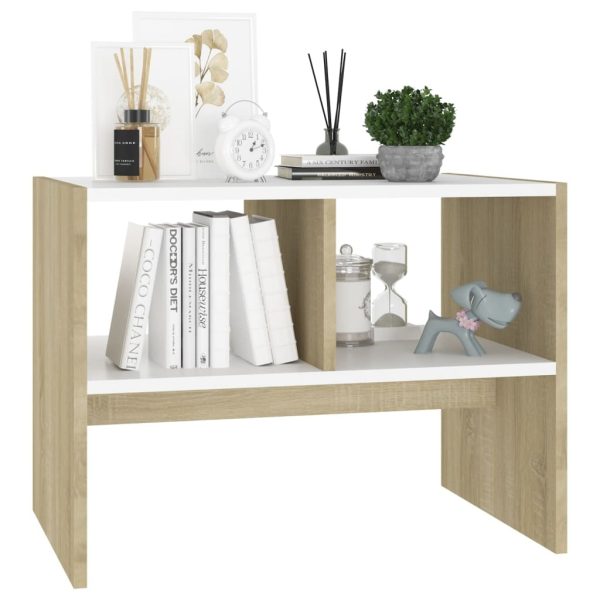 Crawford Side Table 60x40x45 cm Engineered Wood – White and Sonoma Oak