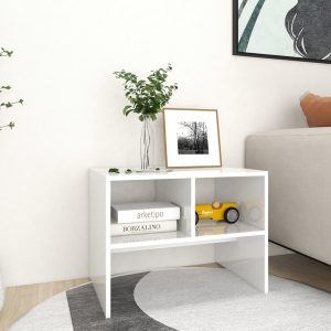 Crawford Side Table 60x40x45 cm Engineered Wood – High Gloss White