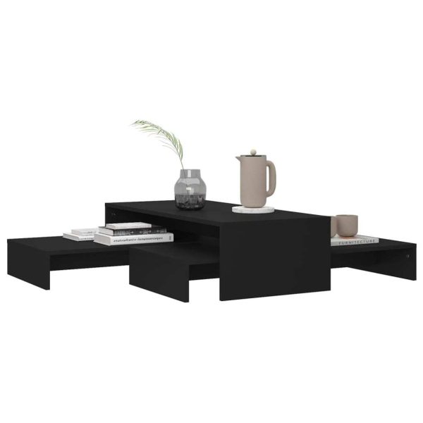 Nesting Coffee Table Set 100x100x26.5 cm Engineered Wood – Black