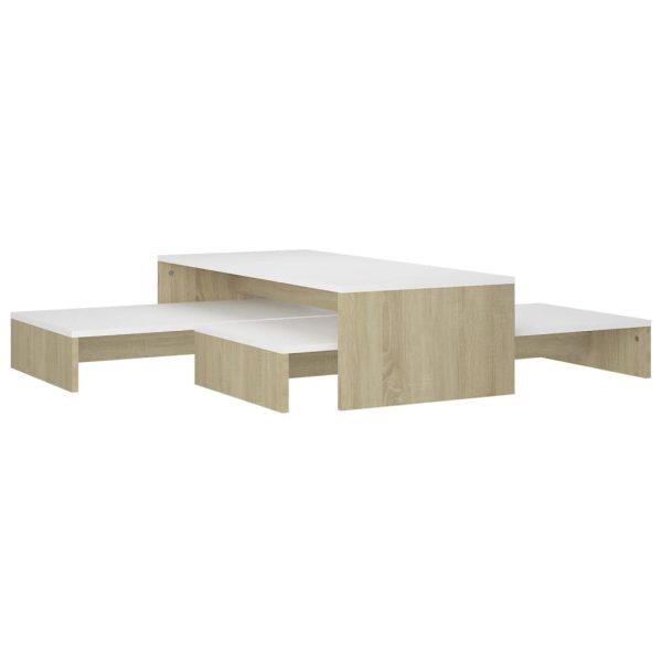 Nesting Coffee Table Set 100x100x26.5 cm Engineered Wood – White and Sonoma Oak