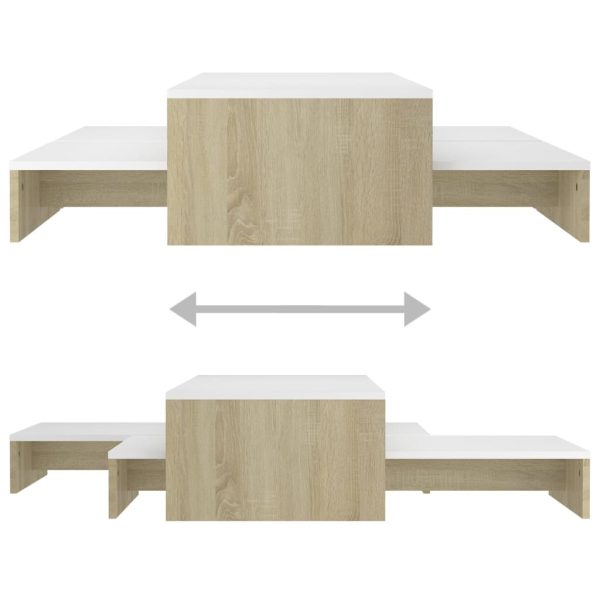 Nesting Coffee Table Set 100x100x26.5 cm Engineered Wood – White and Sonoma Oak