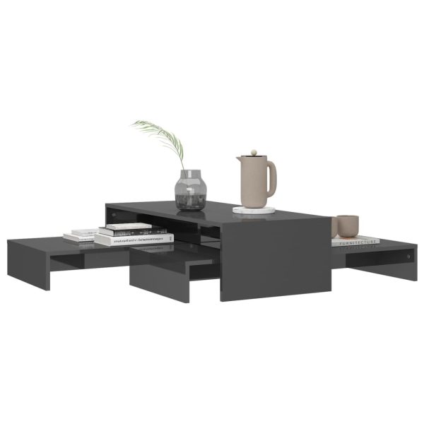 Nesting Coffee Table Set 100x100x26.5 cm Engineered Wood – High Gloss Grey
