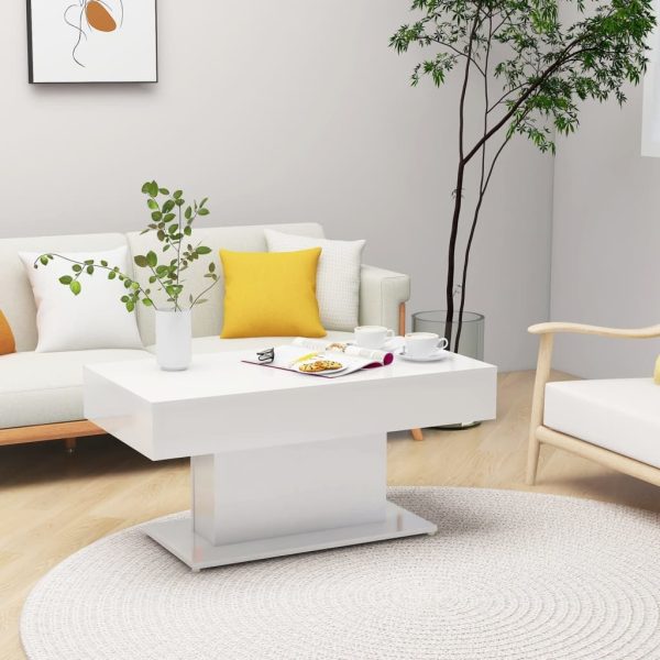Coffee Table 96x50x45 cm Engineered Wood – High Gloss White