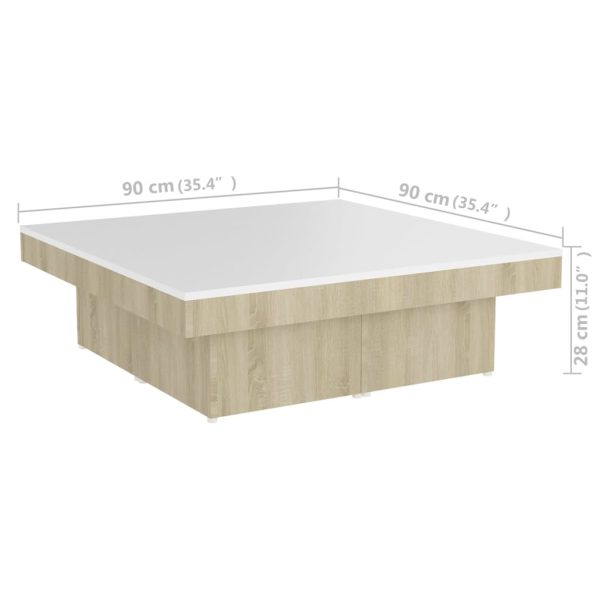 Coffee Table 90x90x28 cm Engineered Wood – White and Sonoma Oak