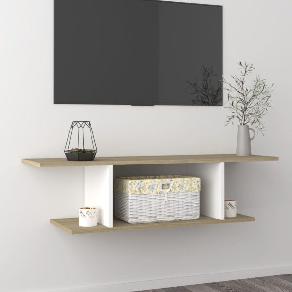 Sharon Wall Mounted TV Cabinet 103x30x26.5 cm – White and Sonoma Oak
