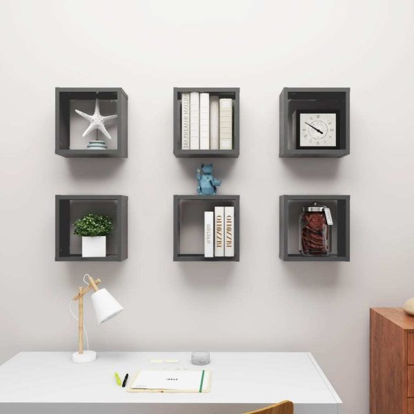 Wall Cube Shelves 6 pcs – 30x15x30 cm, Grey