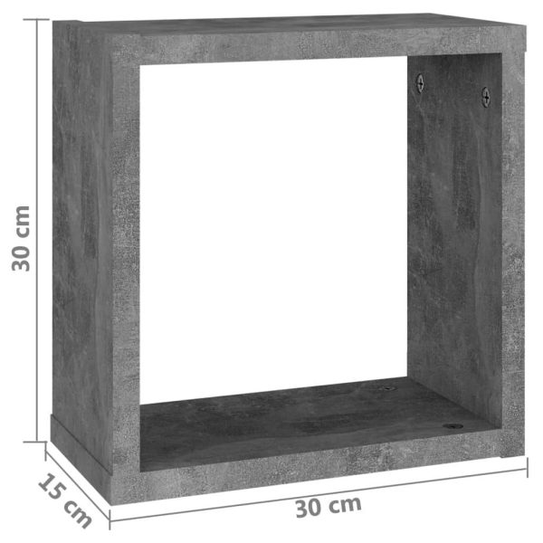 Wall Cube Shelves 4 pcs – 30x15x30 cm, Concrete Grey