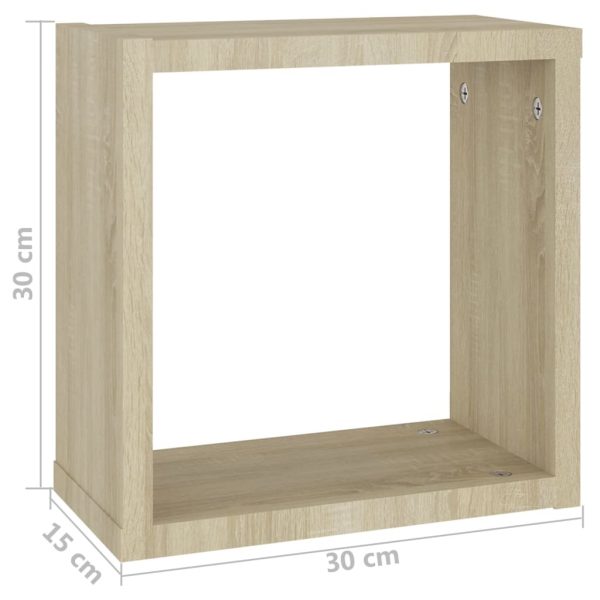 Wall Cube Shelves 2 pcs – 30x15x30 cm, White and Sonoma Oak