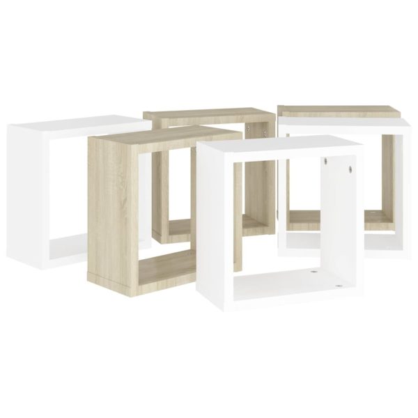 Wall Cube Shelves 6 pcs – 30x15x30 cm, White and Sonoma Oak