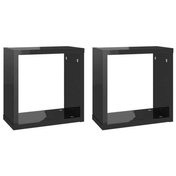 Wall Cube Shelves 2 pcs – 30x15x30 cm, High Gloss Black