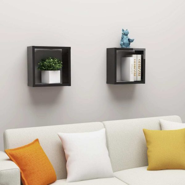 Wall Cube Shelves 2 pcs – 30x15x30 cm, High Gloss Black