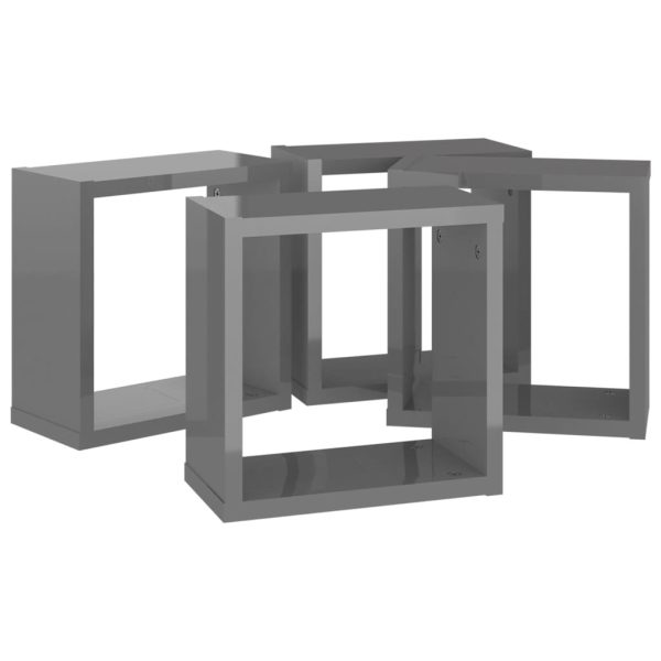 Wall Cube Shelves 4 pcs – 30x15x30 cm, High Gloss Grey