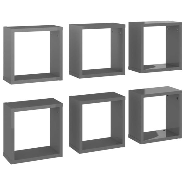 Wall Cube Shelves 6 pcs – 30x15x30 cm, High Gloss Grey