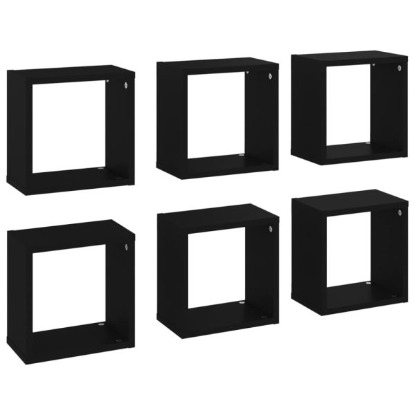 Wall Cube Shelves 6 pcs – 26x15x26 cm, Black