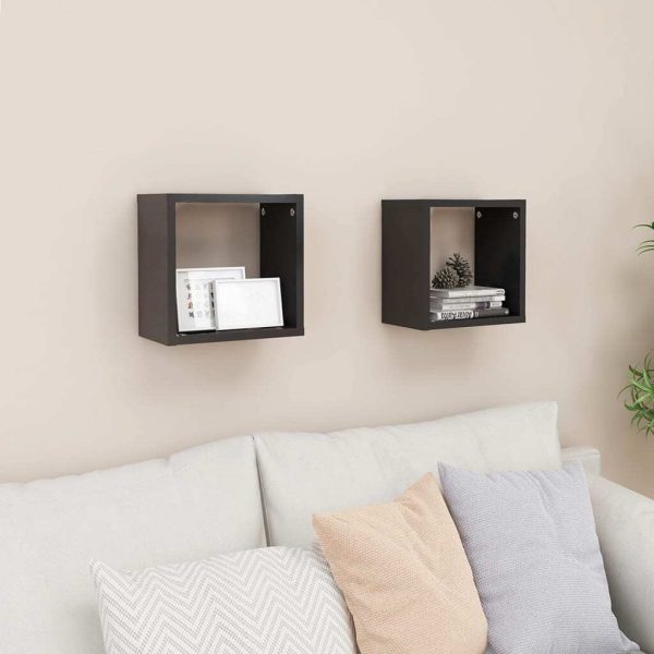 Wall Cube Shelves 2 pcs – 26x15x26 cm, Grey