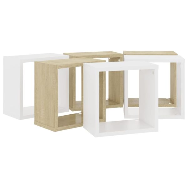 Wall Cube Shelves 6 pcs – 26x15x26 cm, White and Sonoma Oak