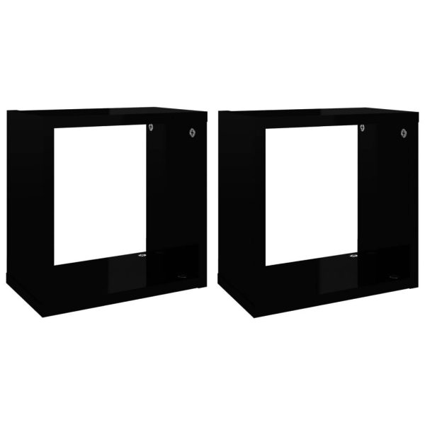 Wall Cube Shelves 2 pcs – 26x15x26 cm, High Gloss Black