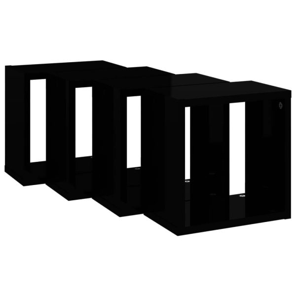 Wall Cube Shelves 4 pcs – 26x15x26 cm, High Gloss Black
