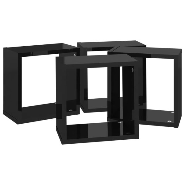 Wall Cube Shelves 4 pcs – 26x15x26 cm, High Gloss Black
