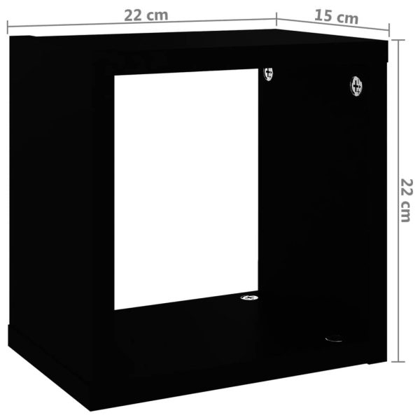 Wall Cube Shelves 6 pcs – 22x15x22 cm, Black