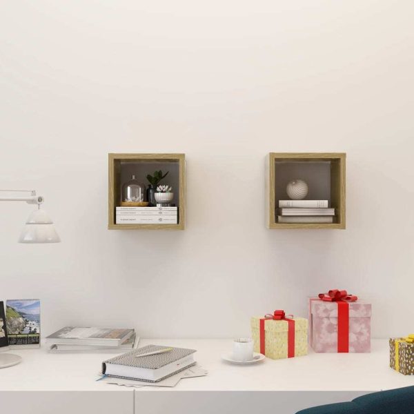Wall Cube Shelves 2 pcs – 22x15x22 cm, Sonoma oak