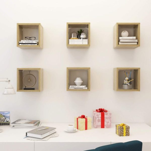 Wall Cube Shelves 6 pcs – 22x15x22 cm, Sonoma oak