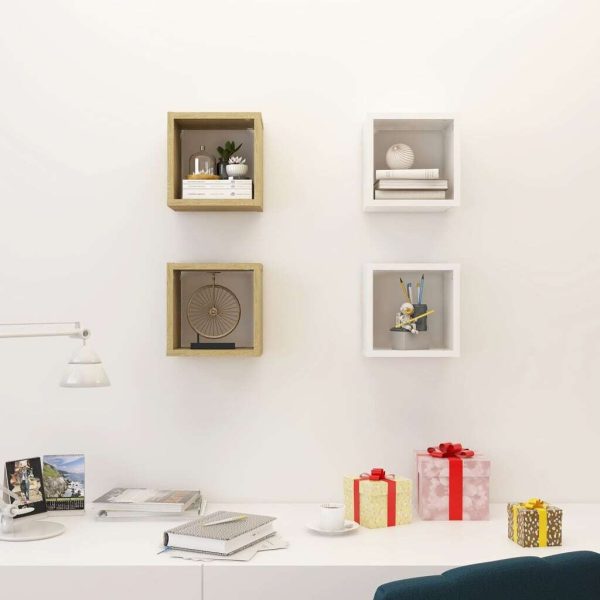 Wall Cube Shelves 4 pcs – 22x15x22 cm, White and Sonoma Oak