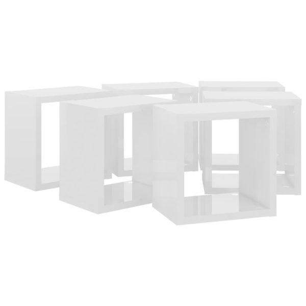 Wall Cube Shelves 6 pcs – 22x15x22 cm, High Gloss White
