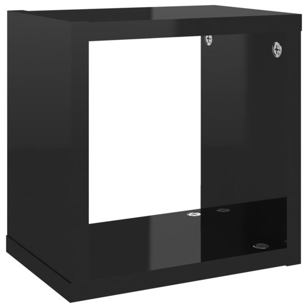 Wall Cube Shelves 2 pcs – 22x15x22 cm, High Gloss Black