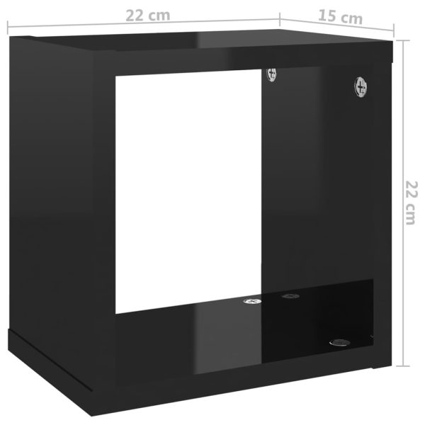 Wall Cube Shelves 6 pcs – 22x15x22 cm, High Gloss Black