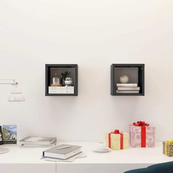 Wall Cube Shelves 2 pcs – 22x15x22 cm, High Gloss Grey