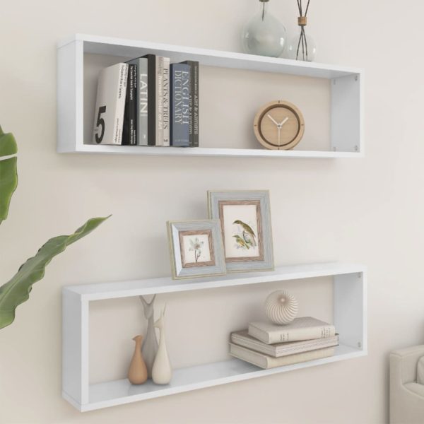 Wall Cube Shelves 2 pcs – 100x15x30 cm, High Gloss White